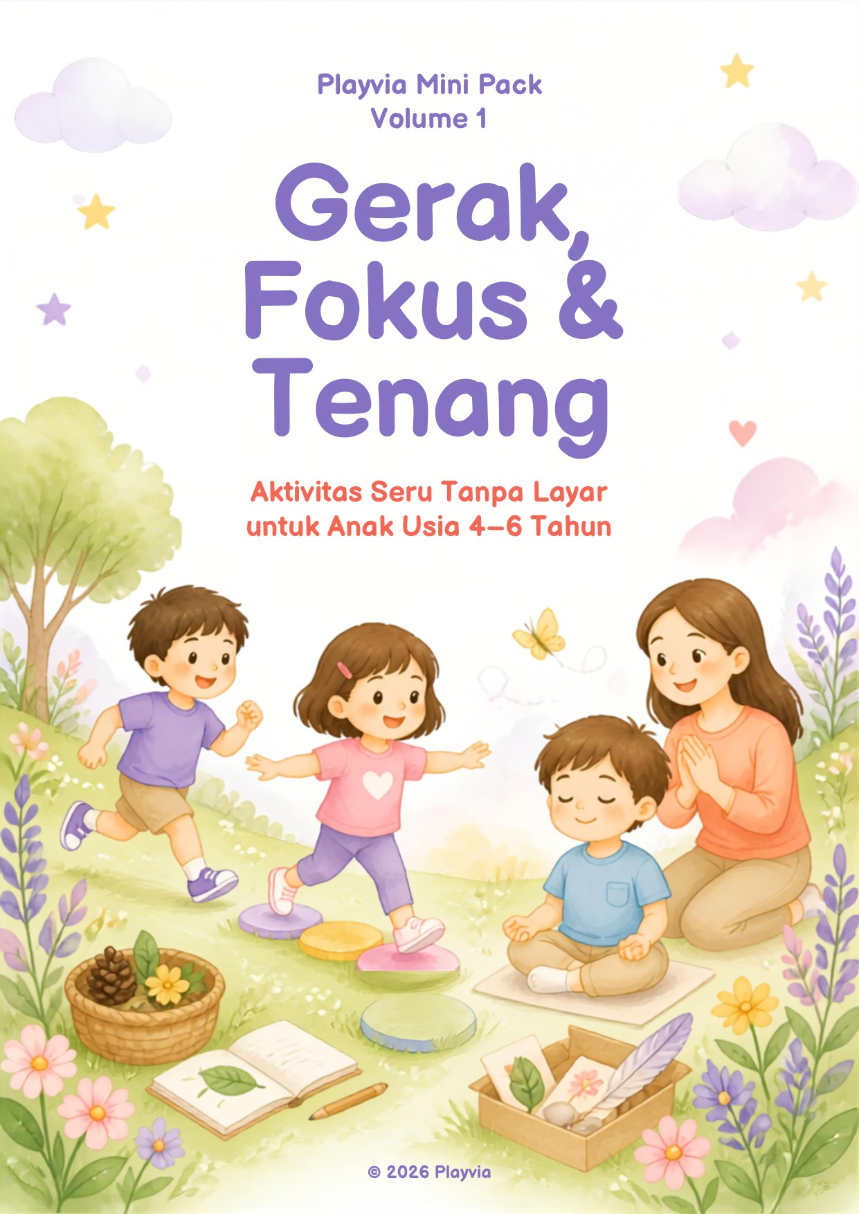 Sampul koleksi Playvia Gerak, Fokus & Tenang